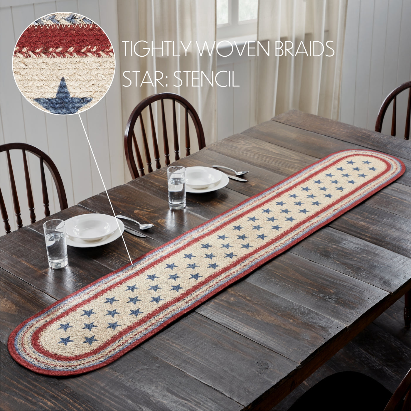 Americana Stars and Stripes 72" Jute Oval Runner