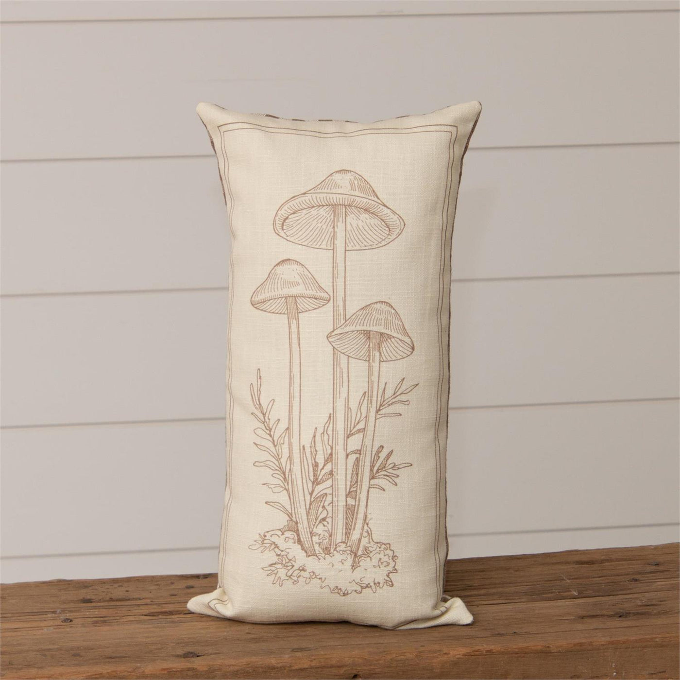 Mushrooms and Tan Check 20" Cottage Accent Pillow