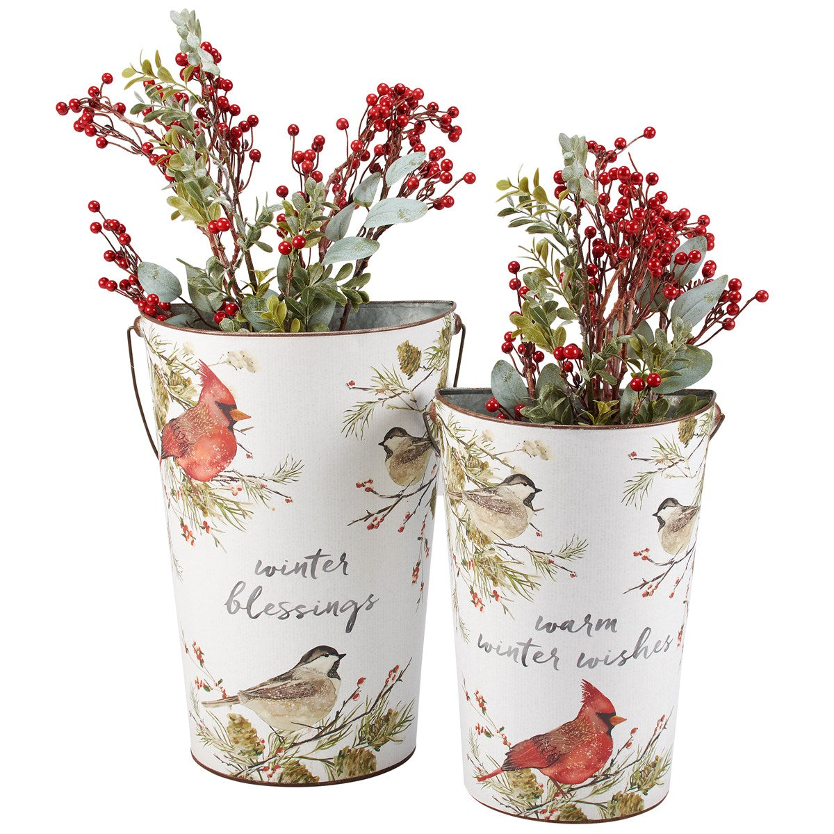 Set of 2 Winter Blessings Bird Wall Bucket Set