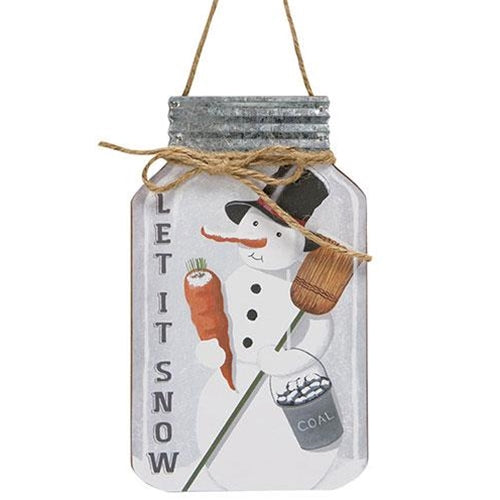 Let It Snow Snowman Mason Jar 8" Hanging Sign