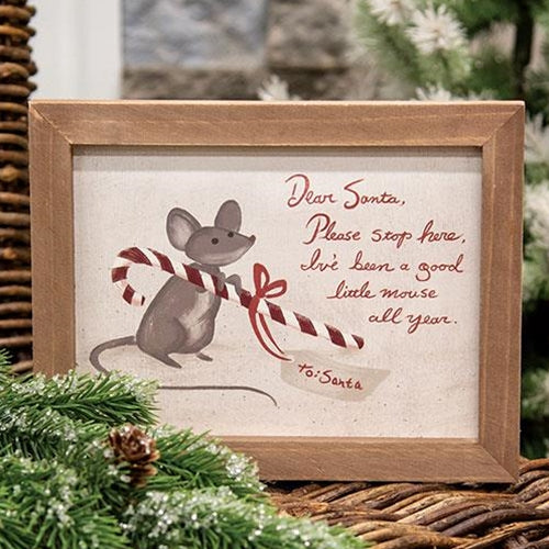 Dear Santa Please Stop Here Mouse Framed Small Sign