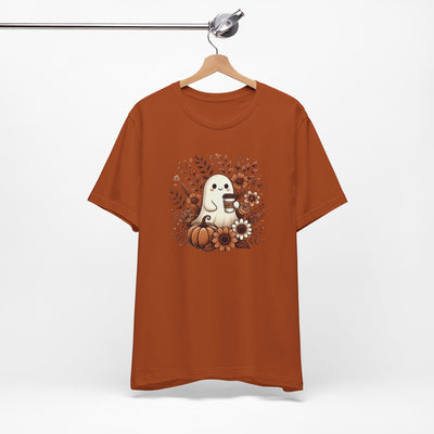 Floral Ghost With Coffee Halloween T-Shirt