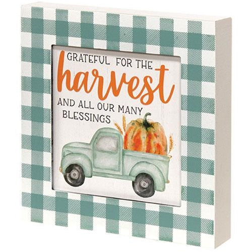 Grateful for the Harvest Blue Truck 9" Fall Box Sign