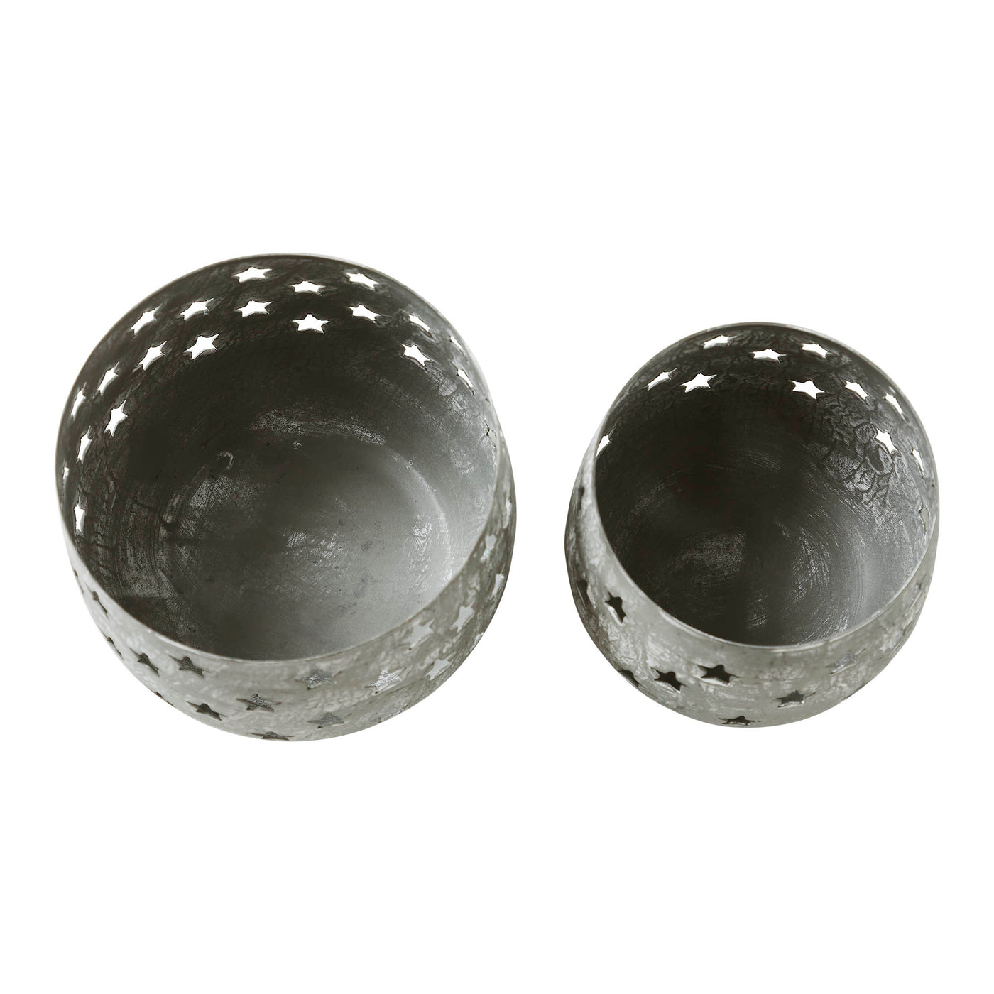Set of 2 Starbright Distressed Gray Metal Candle Holders