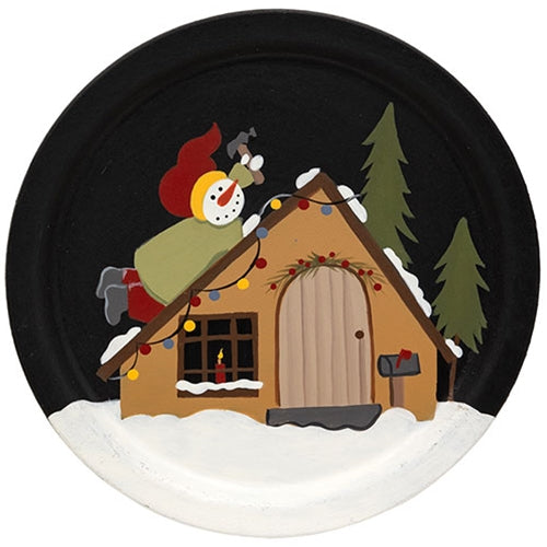 Set of 3 Snowman with Winter House 9.25" Decorative Plates