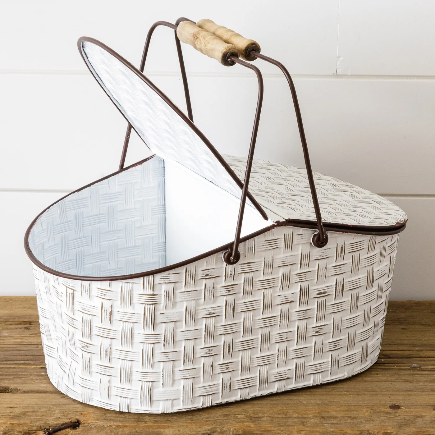 Rustic Metal Basketweave Picnic Basket