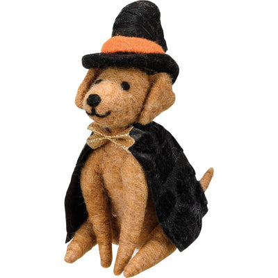 Witch Dog in Black Cape Felt Critter