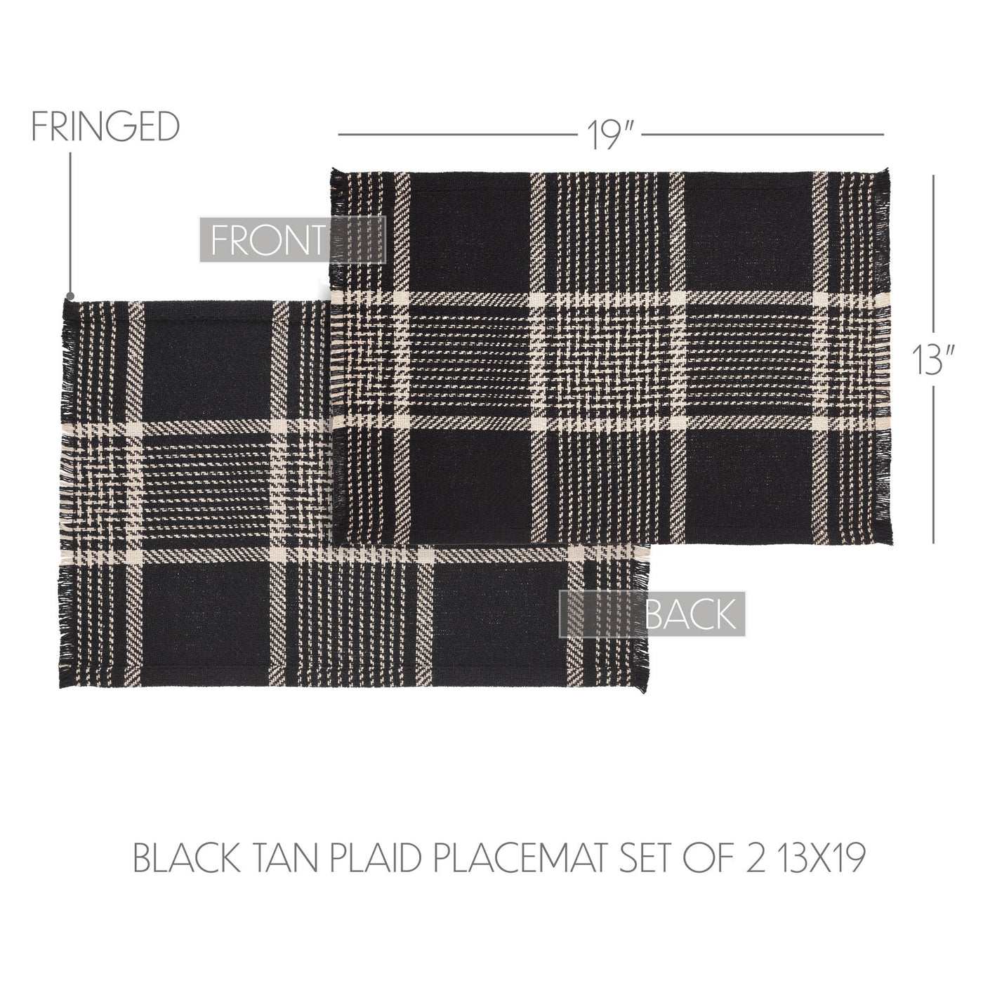 💙 Eston Black Tan Plaid Placemat Set of 2 13x19