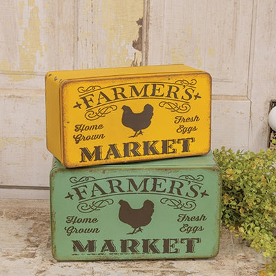 Set of 2 Distressed Metal Farmer's Market Boxes with Lids