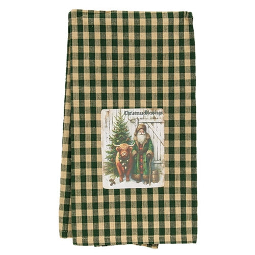 Christmas Blessings Santa & Highland Cow Dish Towel