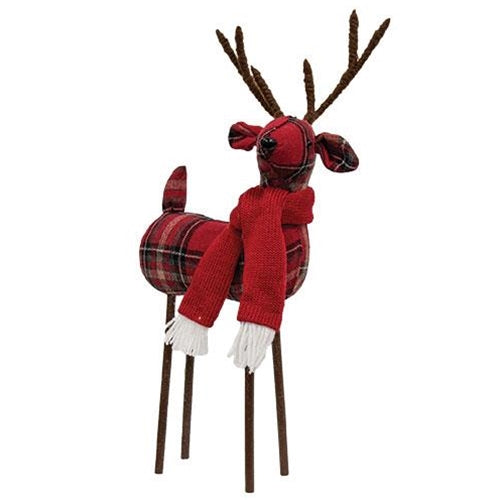 Christmas Plaid Standing Deer Fabric Figure 14.75" H
