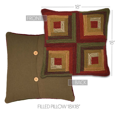 Tea Cabin Log Cabin 18" Hooked Pillow