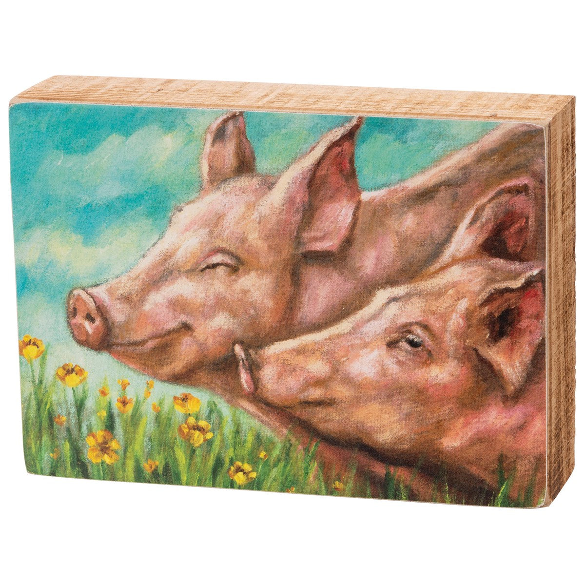 Pigs In Field 7" Wooden Box Sign
