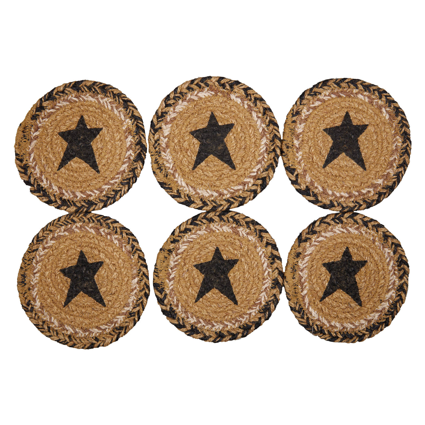 Set of 6 Kettle Grove Jute Stencil Star Coasters