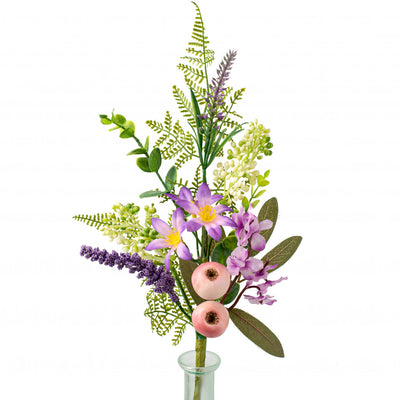 💙 Lavender and Purple Berry Fern Crabapple 18" Faux Floral Pick
