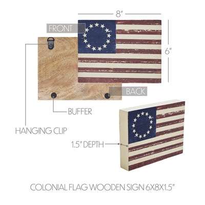 Colonial American Flag 8" Wooden Sign