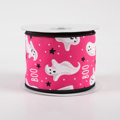 Boo Ghosts on Hot Pink Ribbon 2.5" x 10 yards