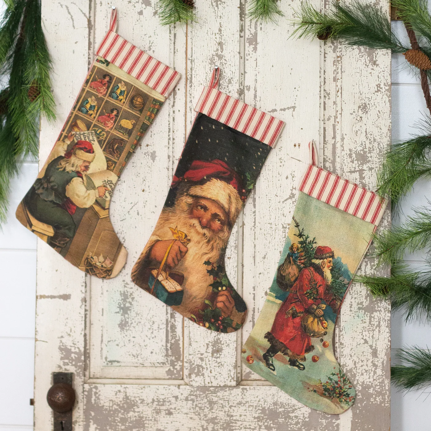 Set of 3 Nostalgic Santa Christmas Stockings