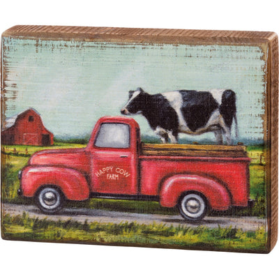 Surprise Me Sale 🤭 Happy Cow Farm Red Truck Small Wooden Block Sign