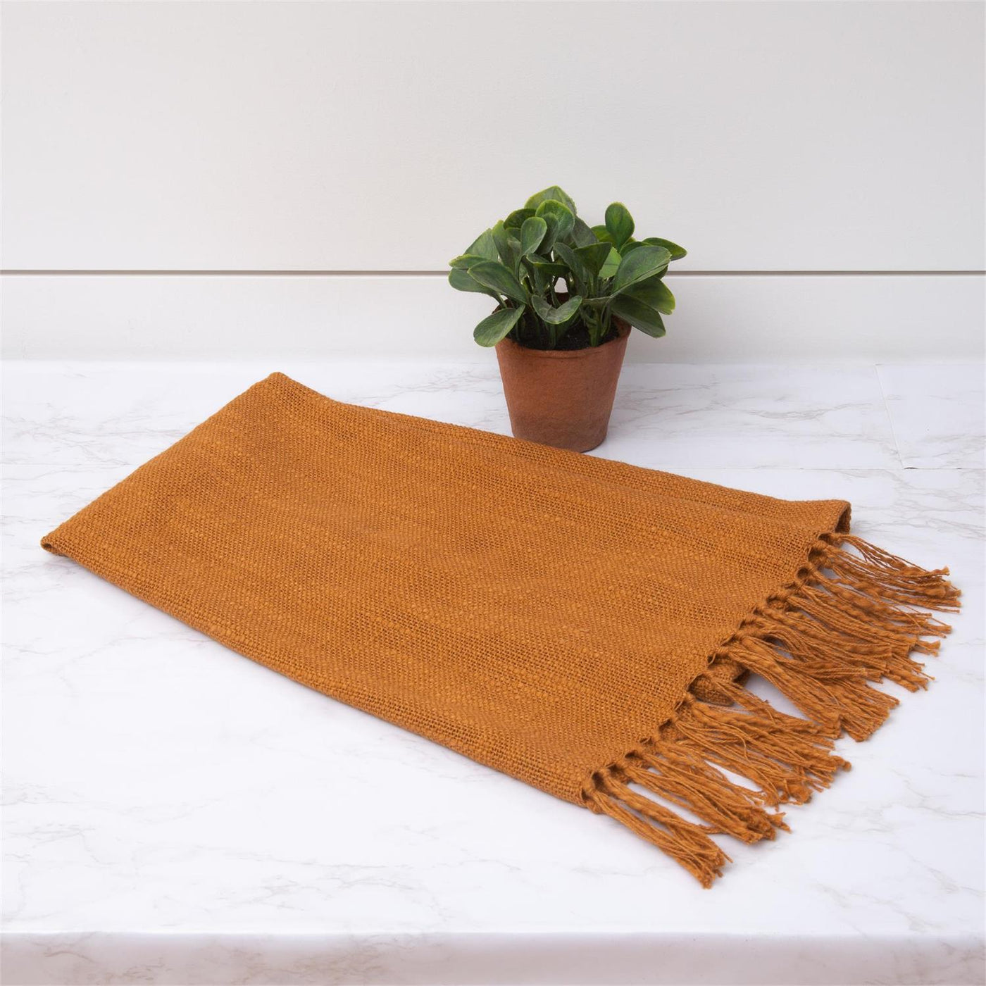 Rust Slub Tea Towel with Fringed Edges