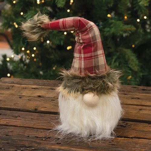 Red and Tan Plaid Santa Gnome 14" H