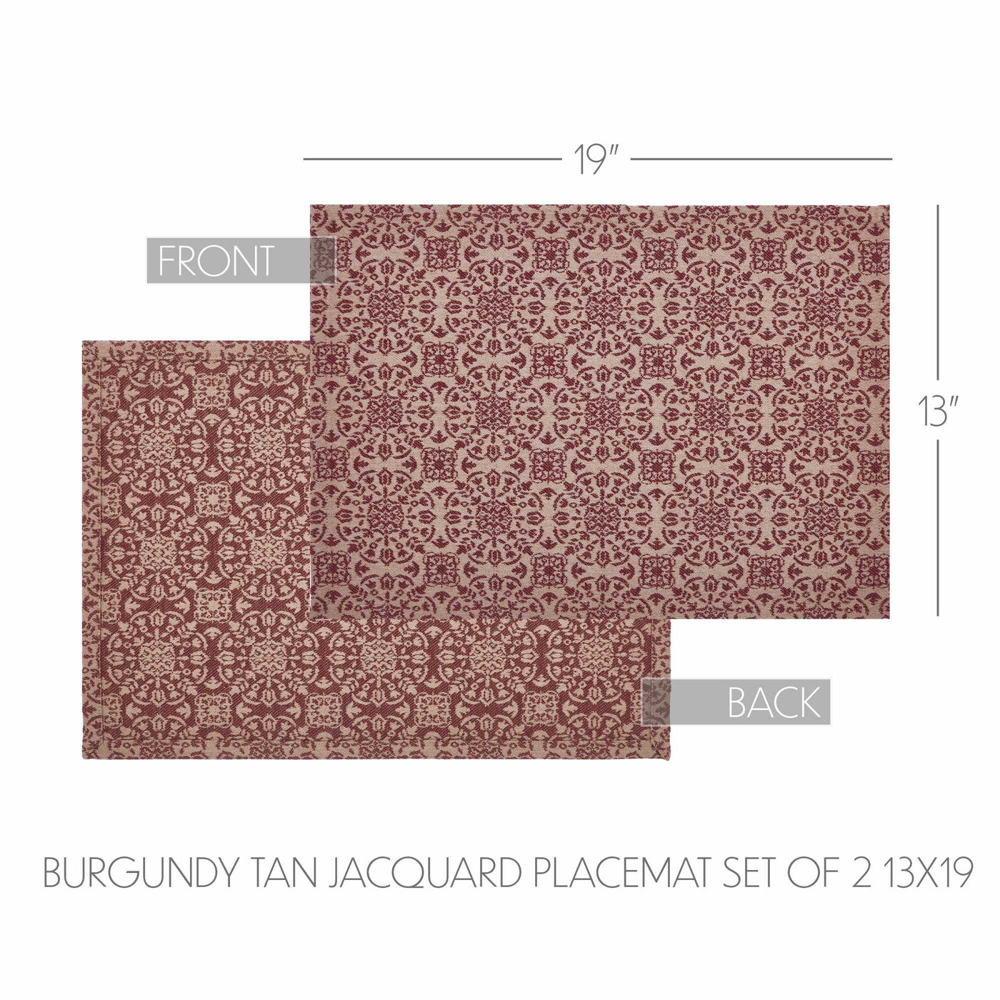 Set of 2 Custom House Burgundy Tan Jacquard Placemats