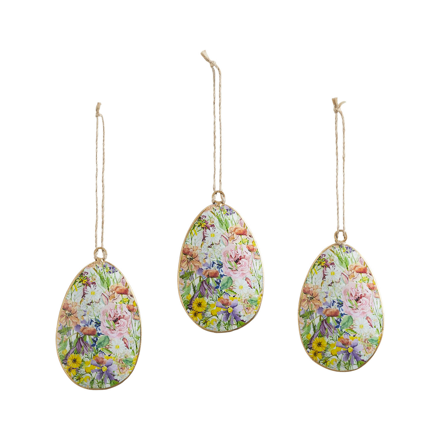 Set of 3 Spring In Bloom Metal Floral Egg Ornaments