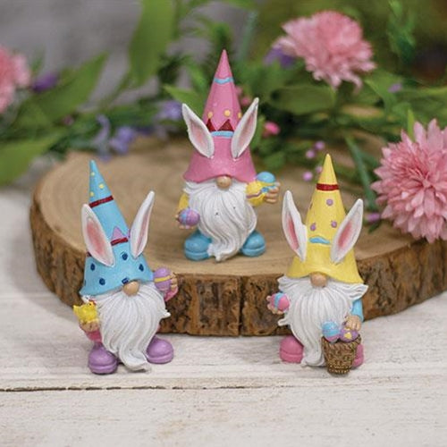 Set of 3 Easter Bunny Gnome Resin Figures