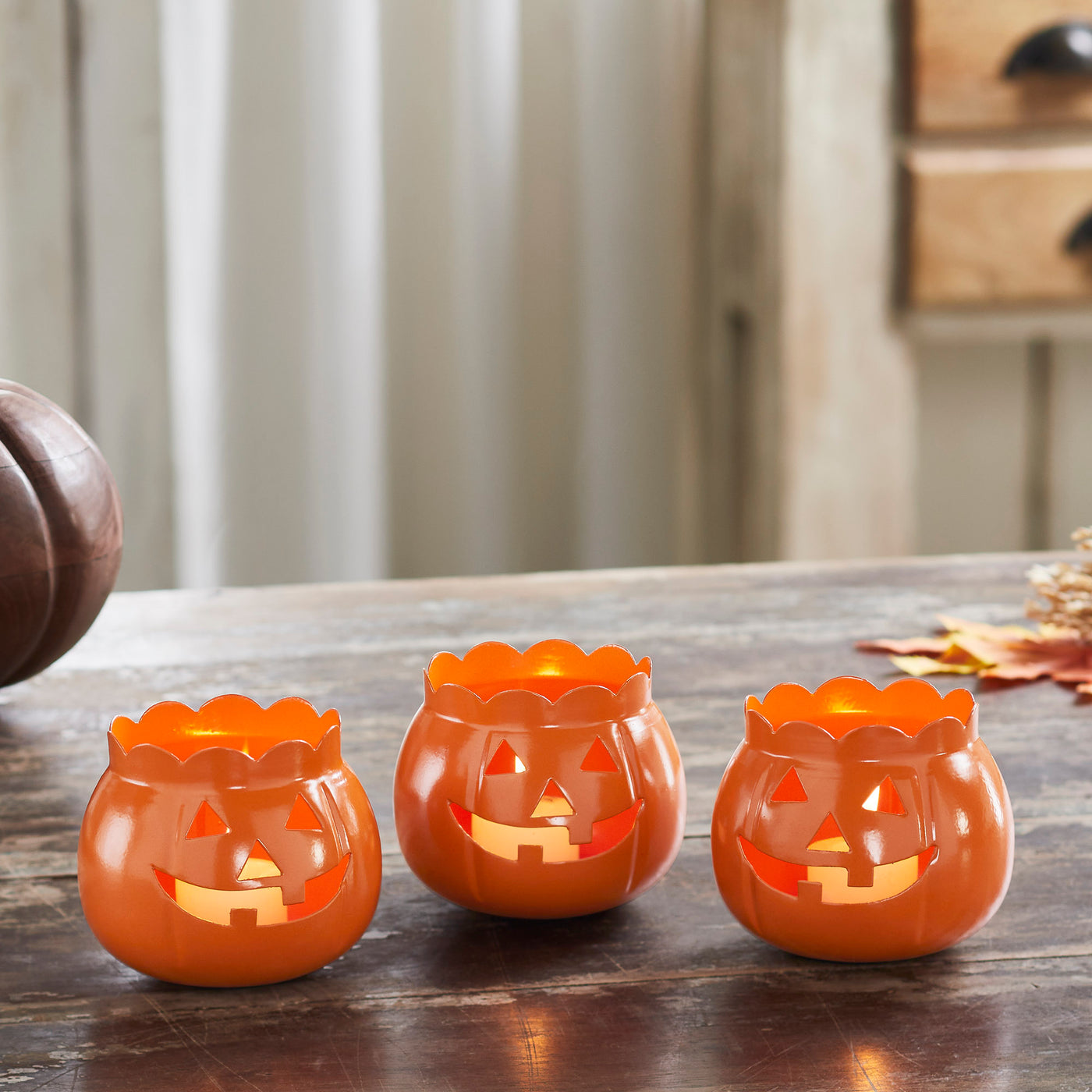 Jack-O-Lantern Pumpkin Votive & Tealight Candle Holders Set of 3