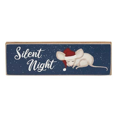 Set of 3 Silent Night Christmas Mouse Wooden Skinny Blocks