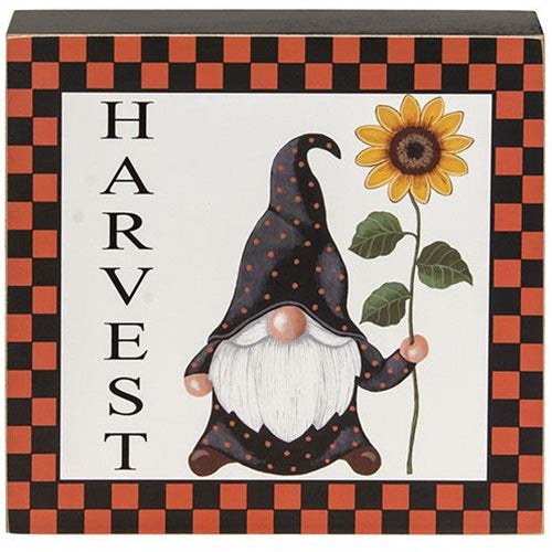 Set of 3 Fall Gnome Checkered 7.75" Box Signs