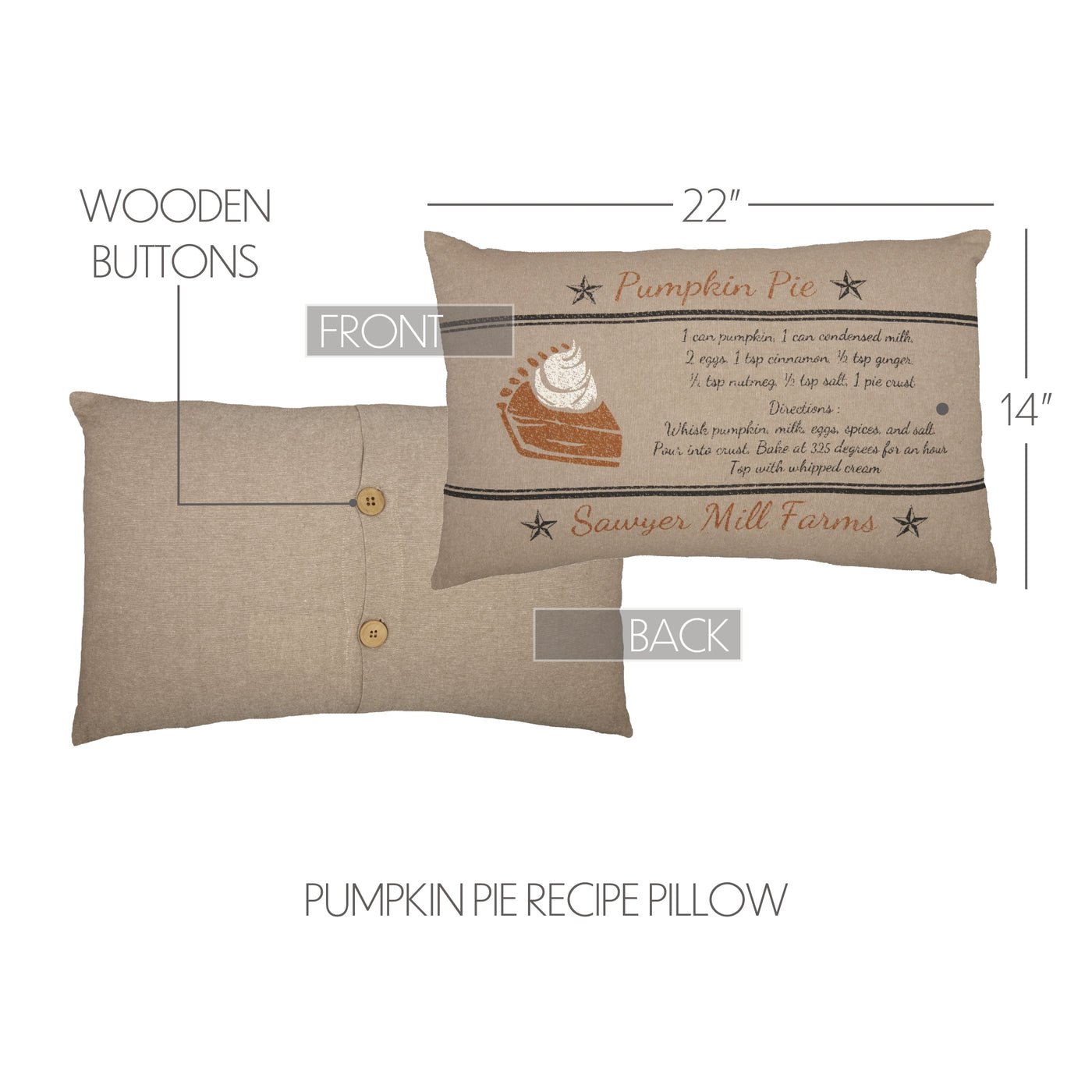 Pumpkin Pie Recipe Pillow 14'' x 22''