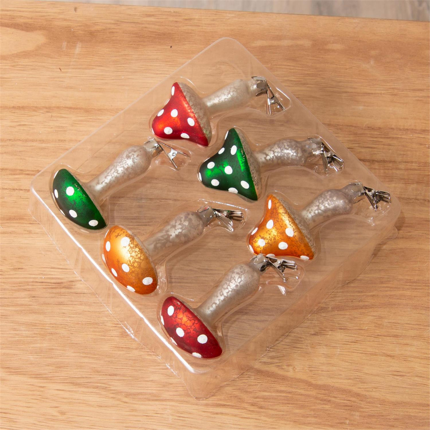 Set of 6 Glass Mushroom Clip On Ornaments