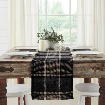 Eston Black Tan Plaid Table Runner 12" x 60"