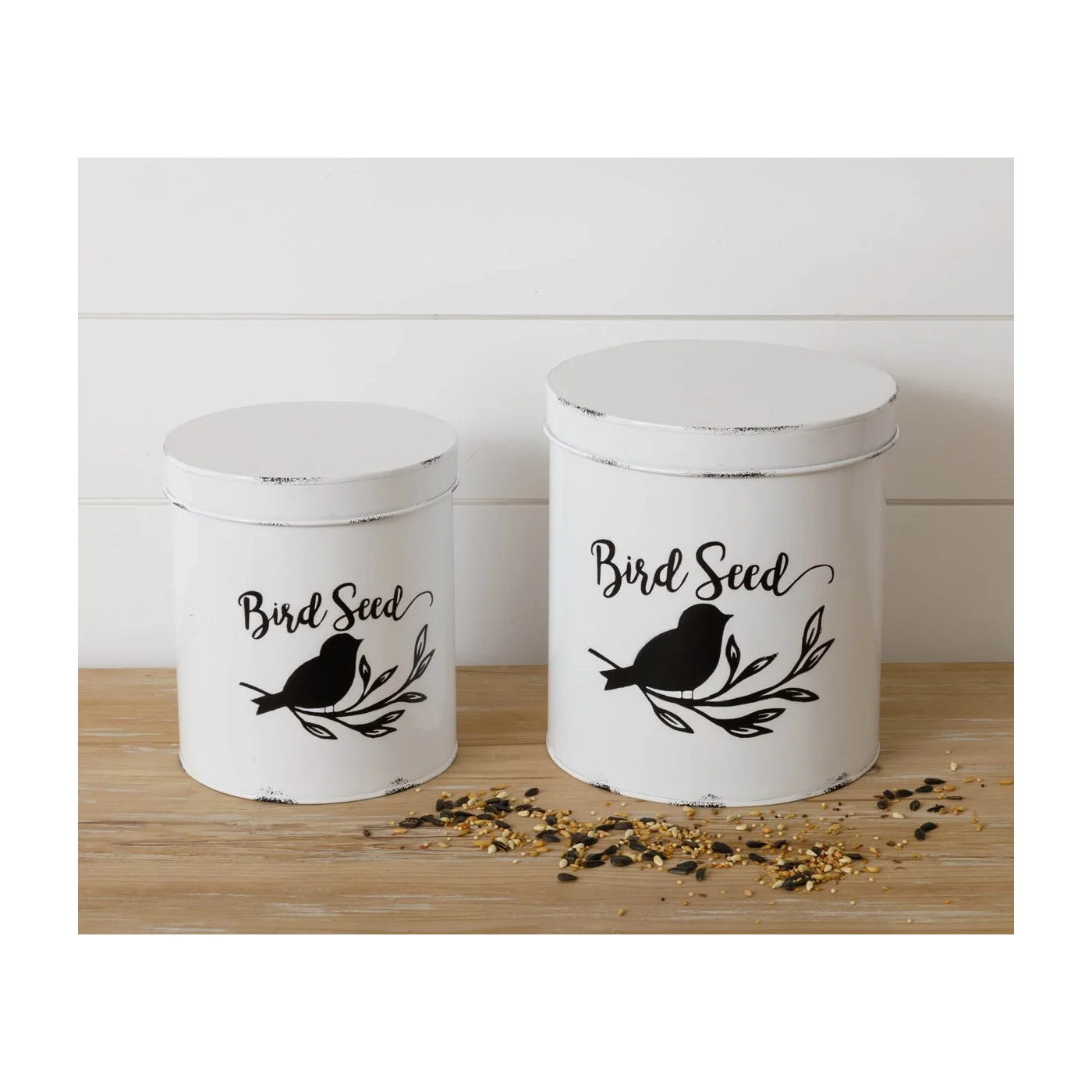 Set of 2 Bird Seed Tin Containers