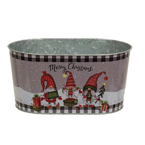 Merry Christmas Gnome Buffalo Check Trim Oval Container