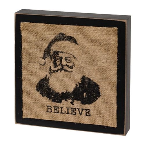 Set of 2 Stamped Burlap Santa Box Signs