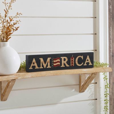 AMERICA Flag and Firecracker 14" Block Sign