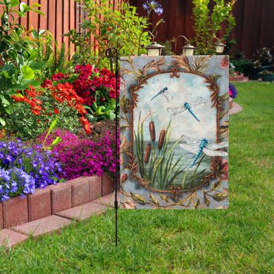 Dragonflies and Cattails Garden Flag