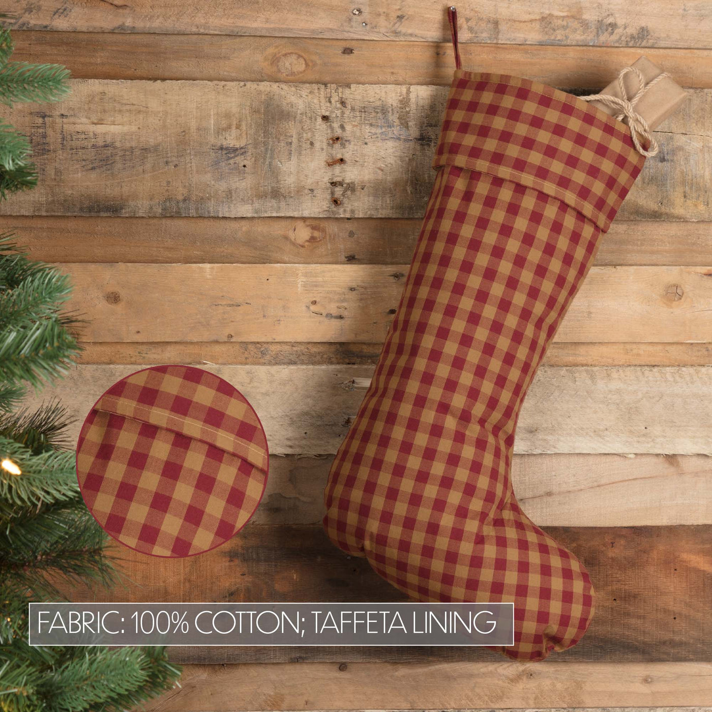 Burgundy Check Christmas Stocking 20"