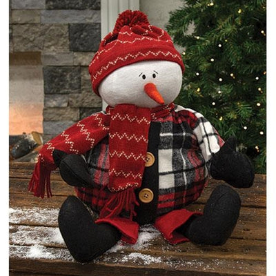 Pudgy Snowman in Flannel Jacket 22" Fabric Figure