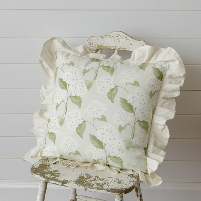 White Hydrangea with Ruffle 18" Cottage Accent Pillow