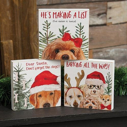 Set of 3 Don't Forget the Dogs Mini Christmas Box Signs