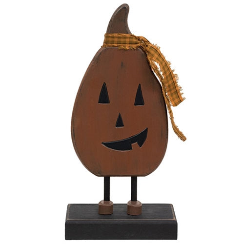 Primitive Wooden Smiling Jack O' Lantern on Base