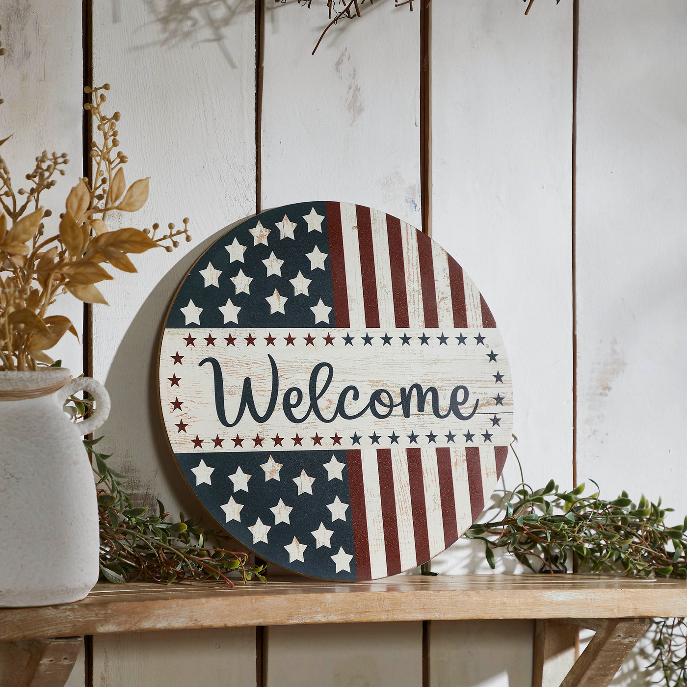 Welcome Stars & Stripes 11" Round Wall Hanging