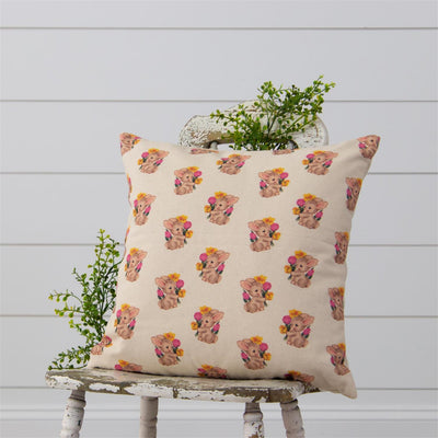 Retro Bunny with Spring Flowers 18" Accent Pillow
