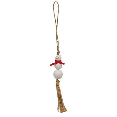 Set of 2 White Bead Snowman Ornaments