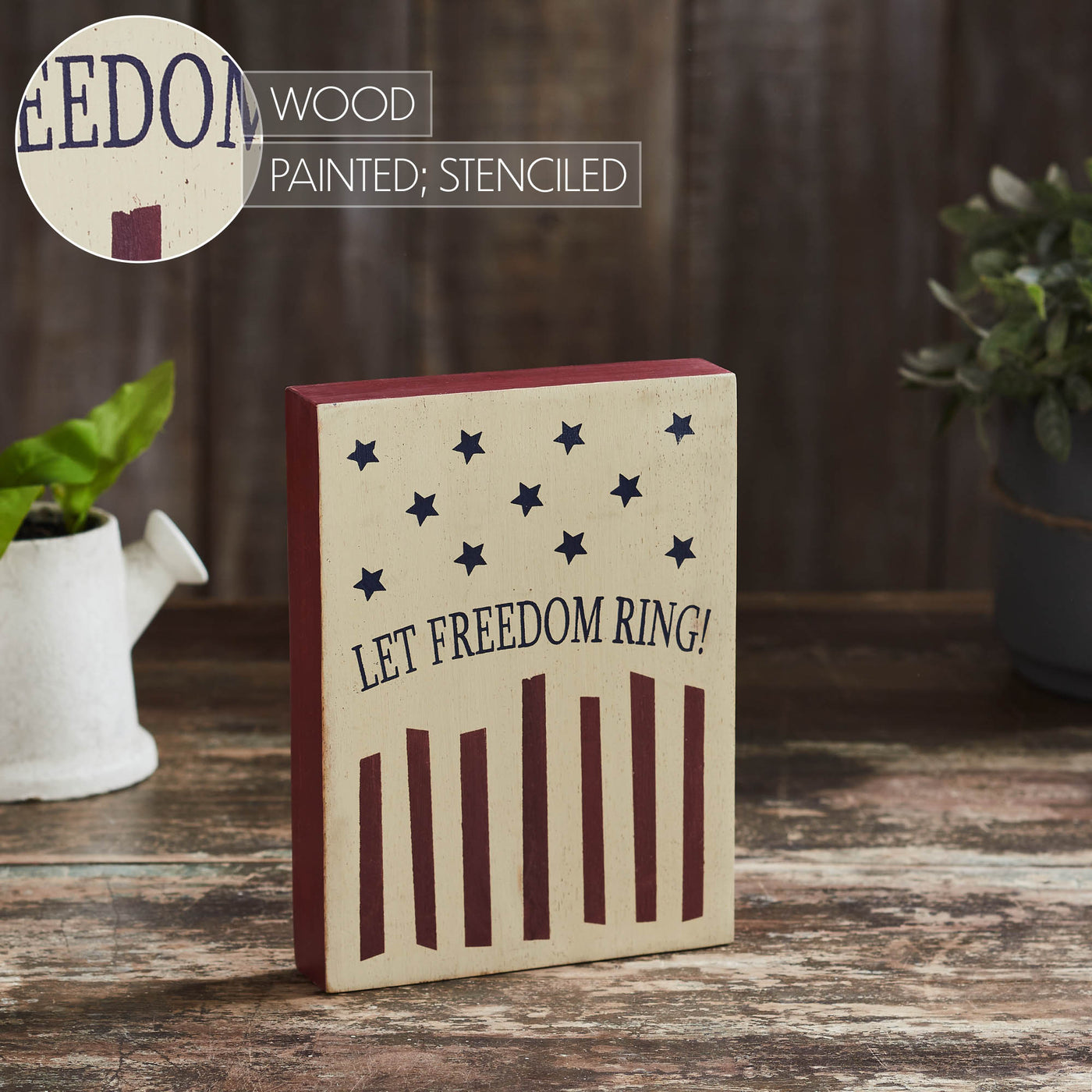 Let Freedom Ring 8" Wooden Block Sign