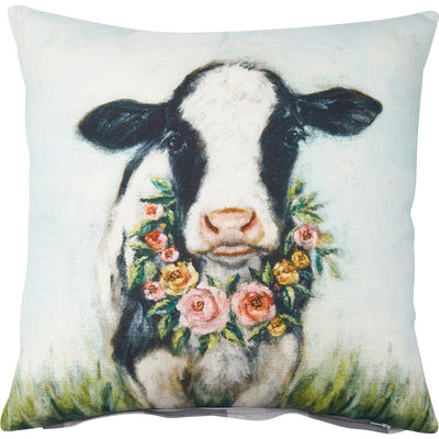 Floral Calf 16" Cow Buffalo Plaid Throw Pillow