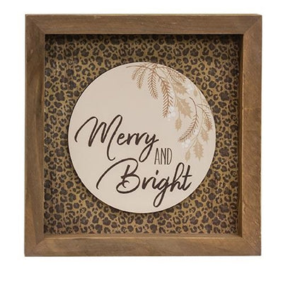 Merry and Bright Cheetah Print 10" Framed Sign